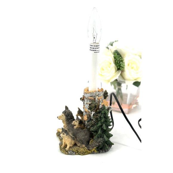 Cabin Theme Wolf Accent Table Lamp WolvesPups Birch Trees Woods Detailed Resin - Picture 7 of 15